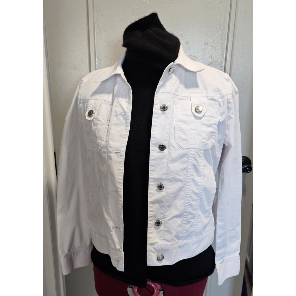 Jones New York Sport White Stretch Denim Jean Jacket Women's Small Button Front